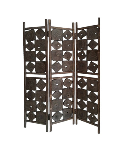 71" Brown Solid Wood Folding Three Panel Screen Room Divider HomeRoots