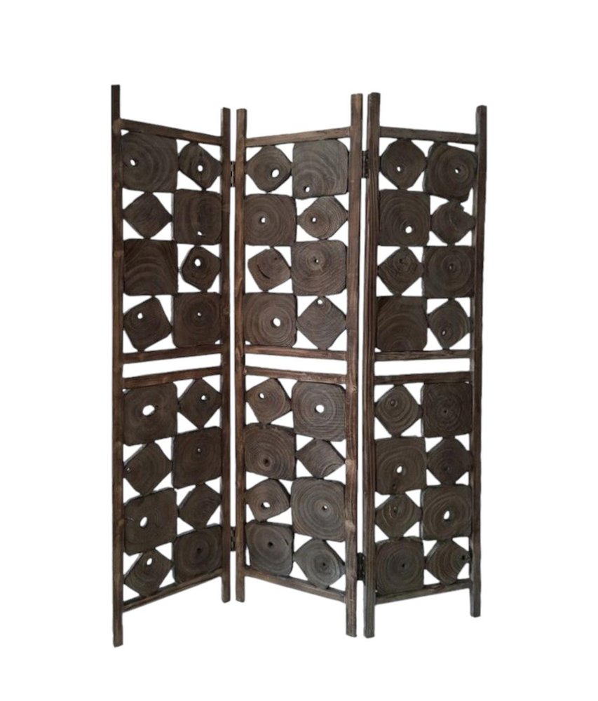 71" Brown Solid Wood Folding Three Panel Screen Room Divider HomeRoots