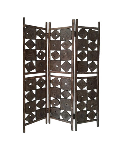 71" Brown Solid Wood Folding Three Panel Screen Room Divider HomeRoots