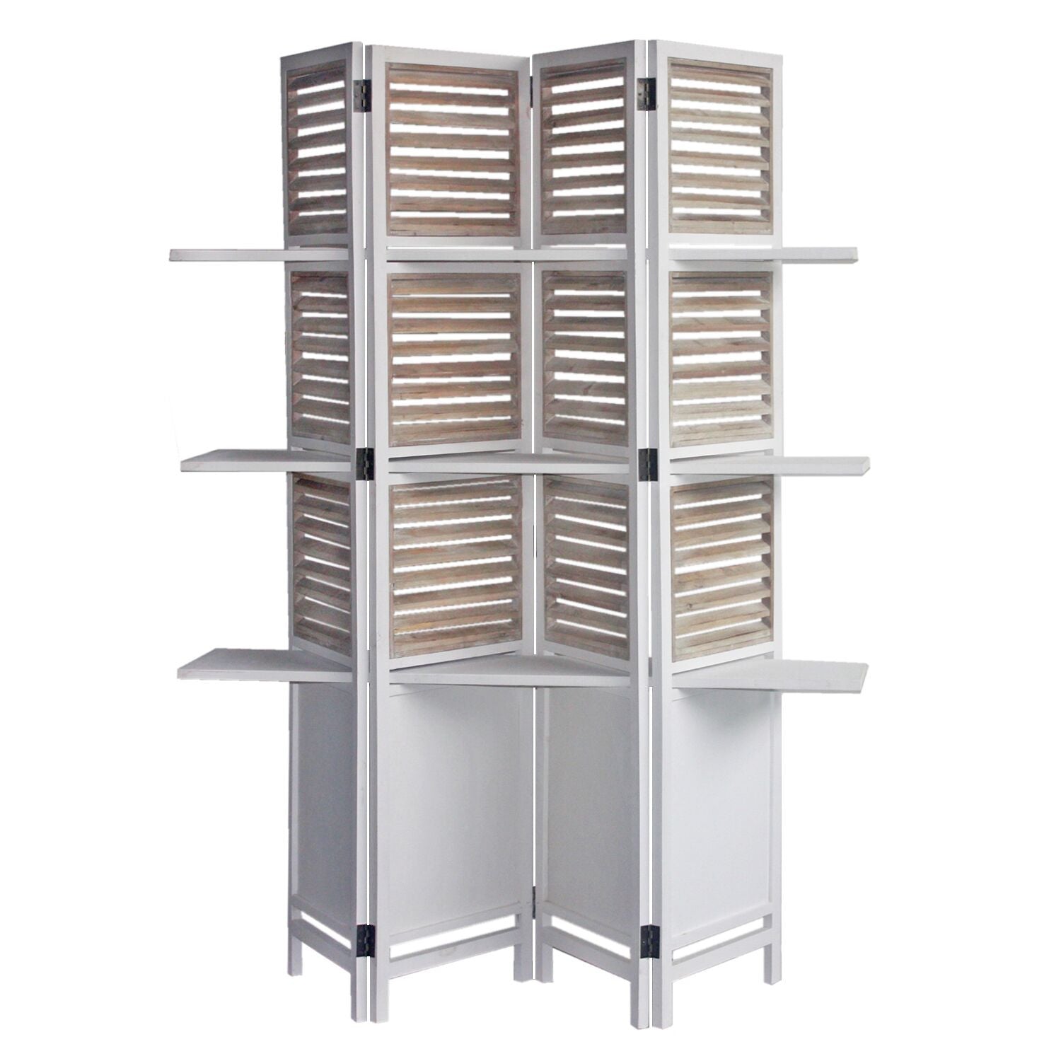 71" White Wood Folding Four Panel Screen Room Divider HomeRoots