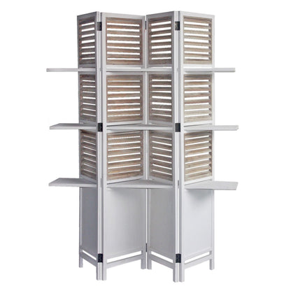 71" White Wood Folding Four Panel Screen Room Divider HomeRoots