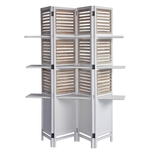 71" White Wood Folding Four Panel Screen Room Divider HomeRoots