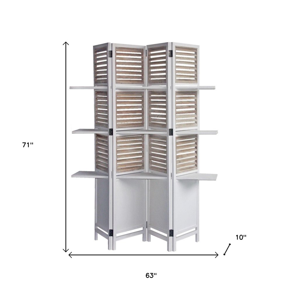 71" White Wood Folding Four Panel Screen Room Divider HomeRoots