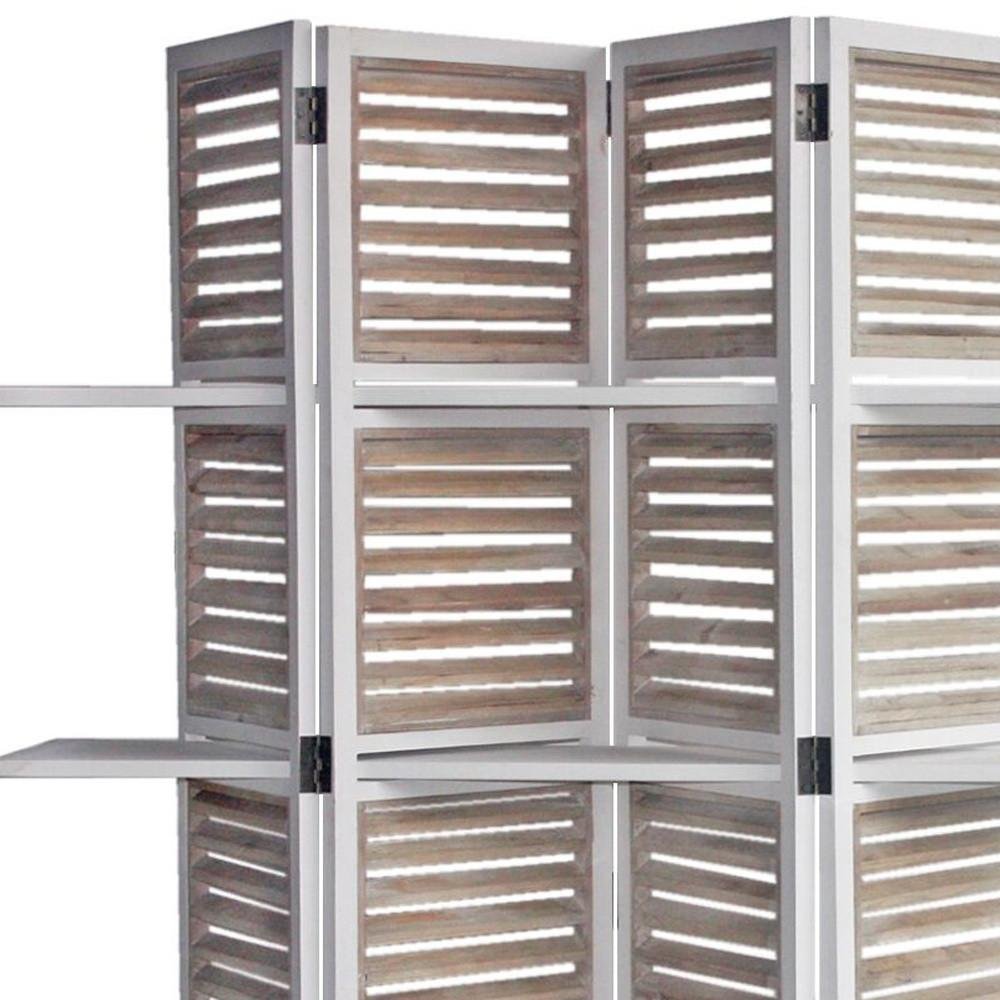 71" White Wood Folding Four Panel Screen Room Divider HomeRoots