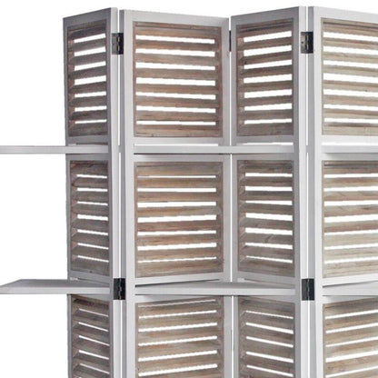 71" White Wood Folding Four Panel Screen Room Divider HomeRoots