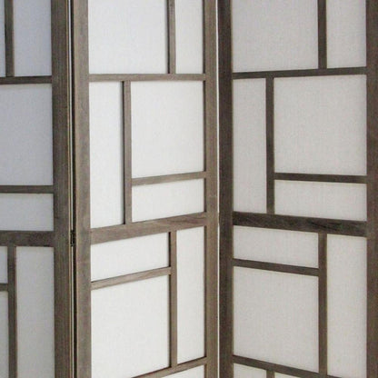 50" Gray and White Wood and Fabric Three Panel Screen Room Divider HomeRoots
