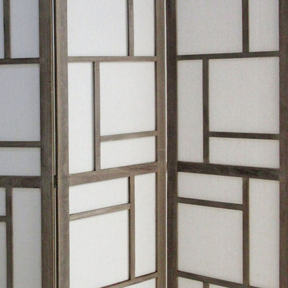 50" Gray and White Wood and Fabric Three Panel Screen Room Divider HomeRoots