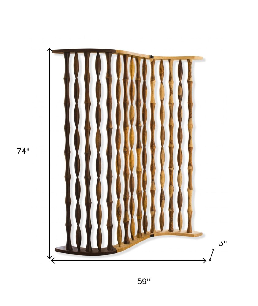74" Natural Solid Wood Three Panel Screen Room Divider HomeRoots