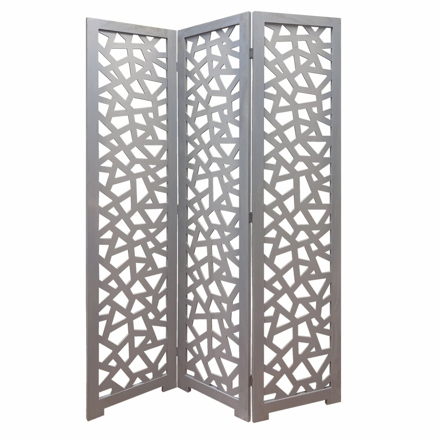 50" Gray Solid Wood Folding Three Panel Screen Room Divider HomeRoots