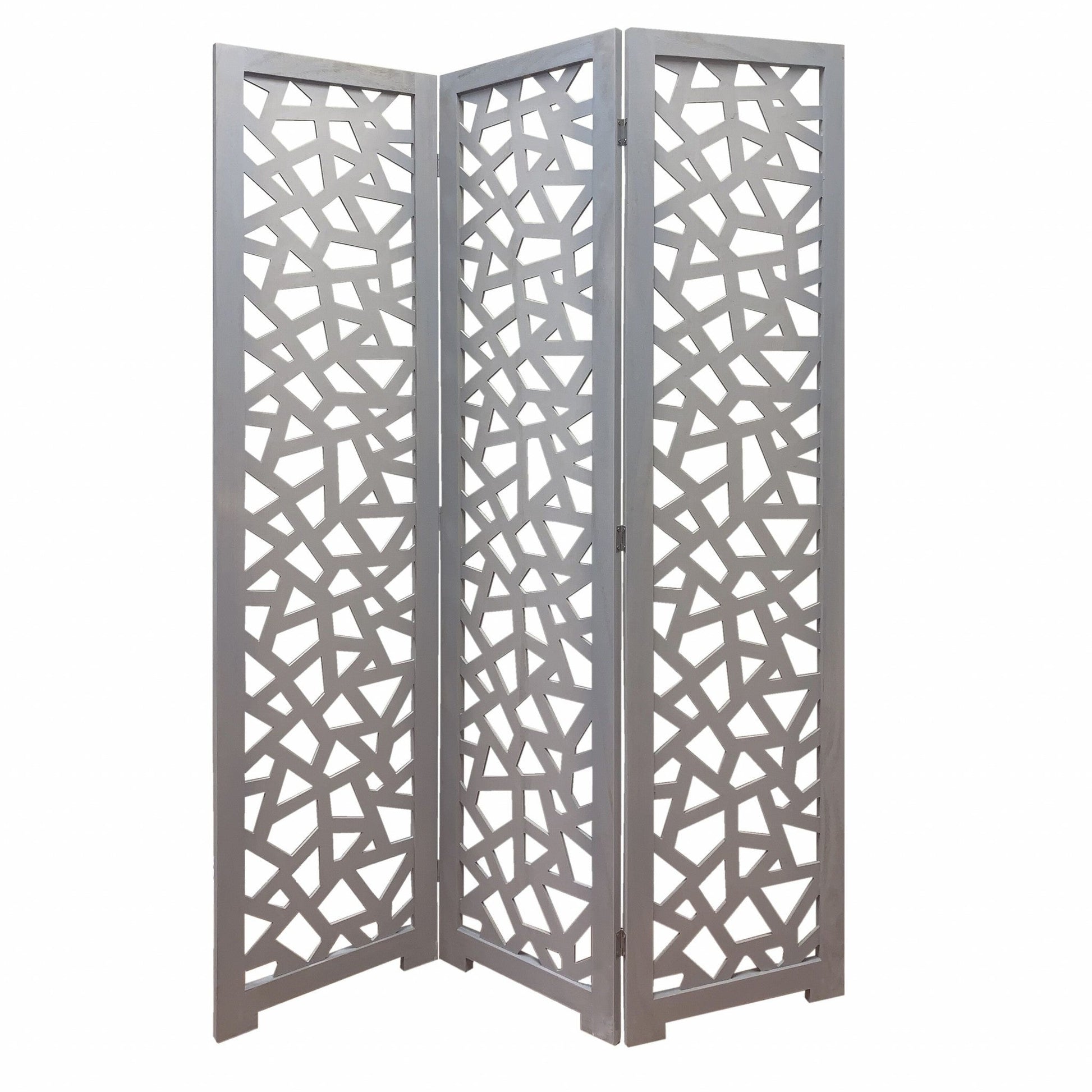 50" Gray Solid Wood Folding Three Panel Screen Room Divider HomeRoots