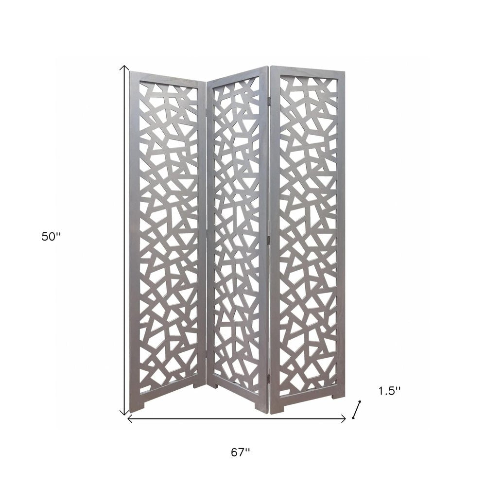 50" Gray Solid Wood Folding Three Panel Screen Room Divider HomeRoots
