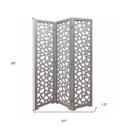 50" Gray Solid Wood Folding Three Panel Screen Room Divider HomeRoots