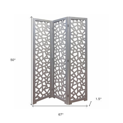 50" Gray Solid Wood Folding Three Panel Screen Room Divider HomeRoots