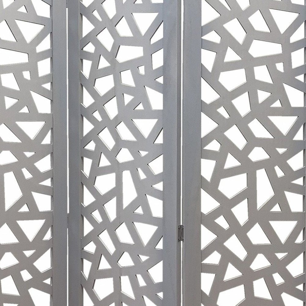 50" Gray Solid Wood Folding Three Panel Screen Room Divider HomeRoots