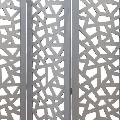 50" Gray Solid Wood Folding Three Panel Screen Room Divider HomeRoots