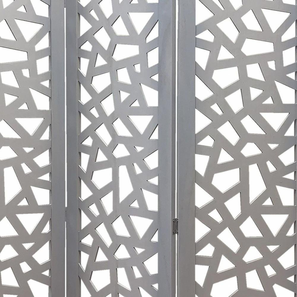50" Gray Solid Wood Folding Three Panel Screen Room Divider HomeRoots