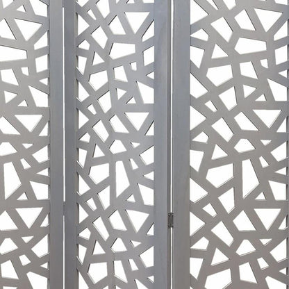 50" Gray Solid Wood Folding Three Panel Screen Room Divider HomeRoots