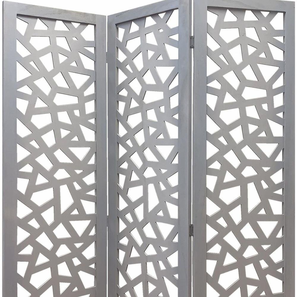 50" Gray Solid Wood Folding Three Panel Screen Room Divider HomeRoots