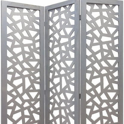 50" Gray Solid Wood Folding Three Panel Screen Room Divider HomeRoots