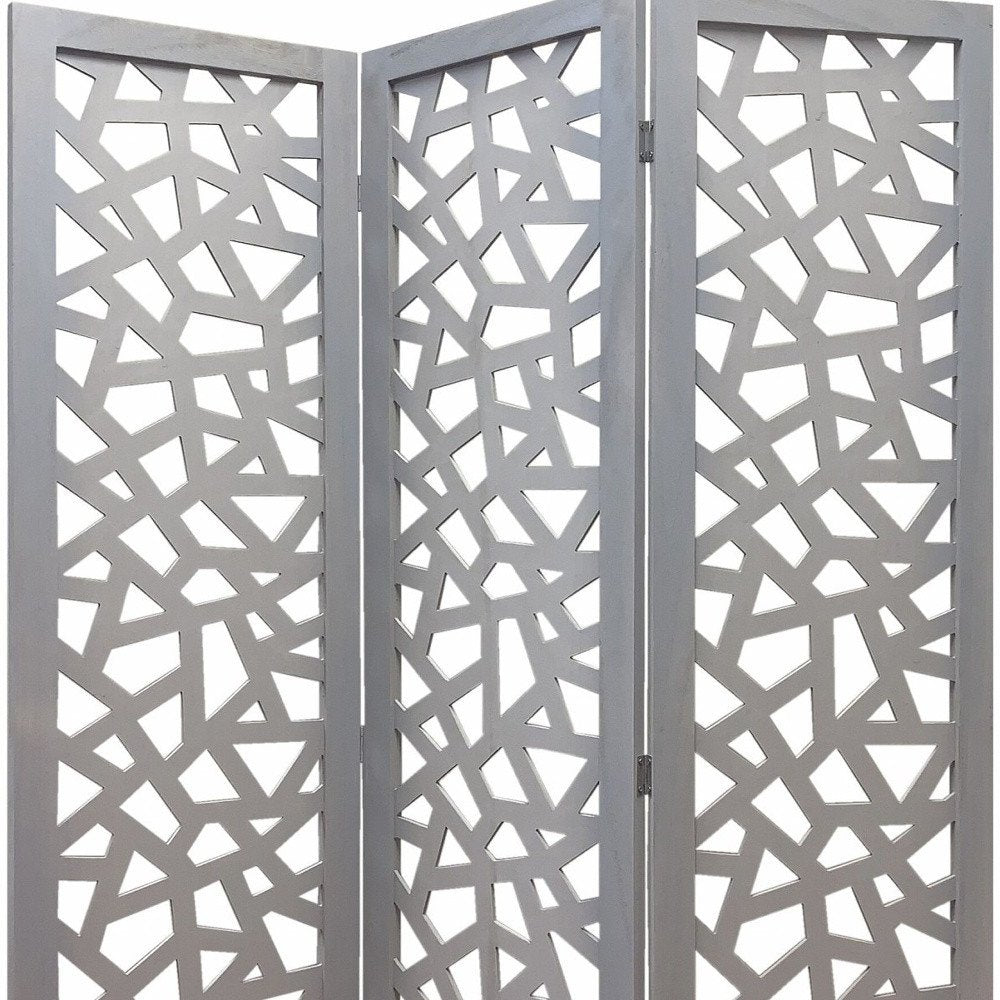 50" Gray Solid Wood Folding Three Panel Screen Room Divider HomeRoots