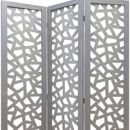50" Gray Solid Wood Folding Three Panel Screen Room Divider HomeRoots