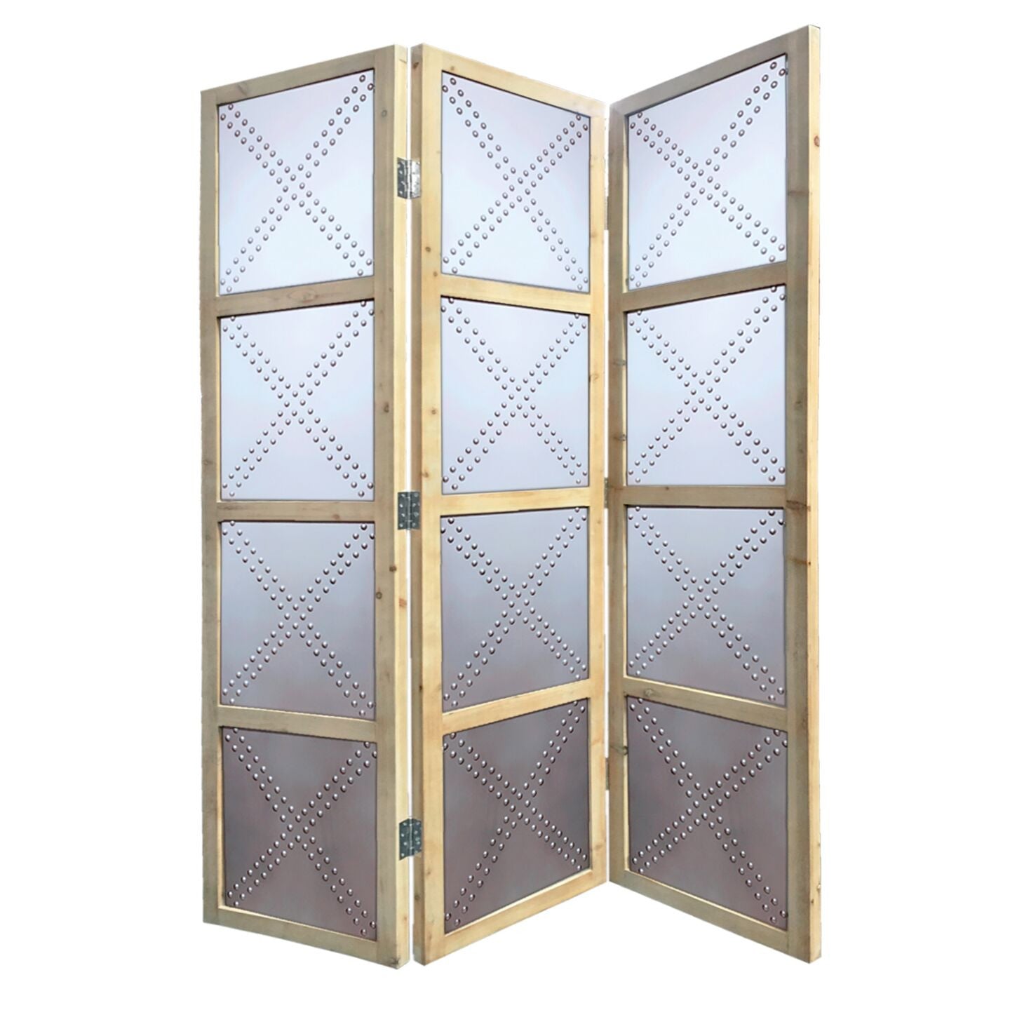 84" Silver Folding Three Panel Screen Room Divider HomeRoots