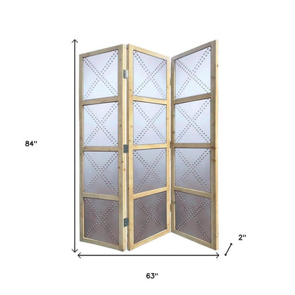 84" Silver Folding Three Panel Screen Room Divider HomeRoots