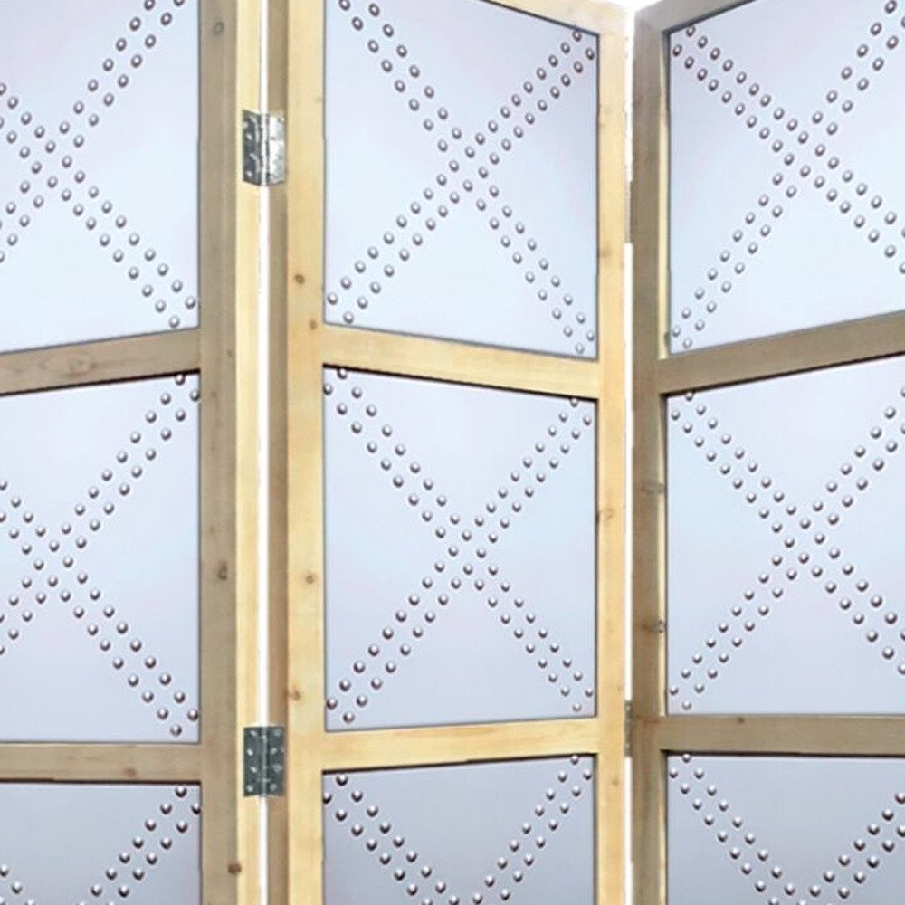 84" Silver Folding Three Panel Screen Room Divider HomeRoots