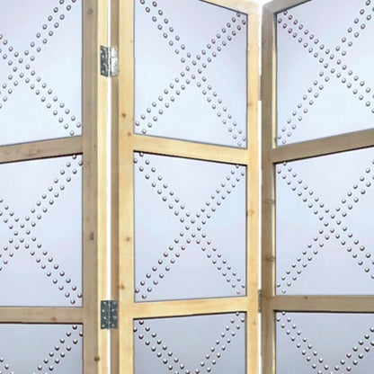 84" Silver Folding Three Panel Screen Room Divider HomeRoots