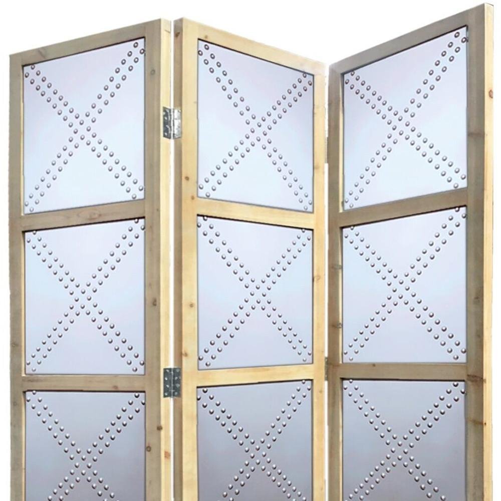 84" Silver Folding Three Panel Screen Room Divider HomeRoots