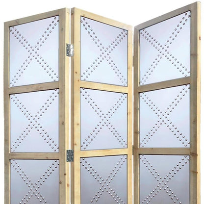 84" Silver Folding Three Panel Screen Room Divider HomeRoots