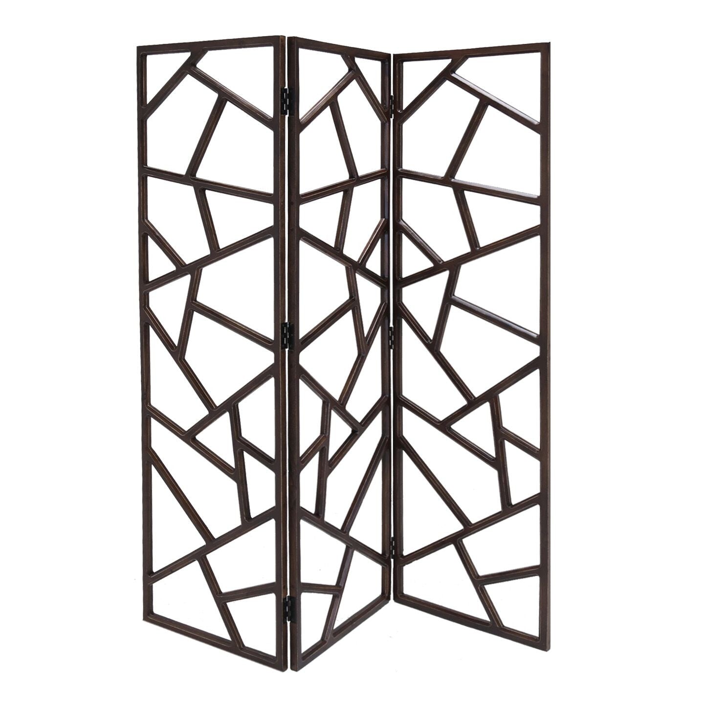 70" Brown Solid Wood Folding Three Panel Screen Room Divider HomeRoots