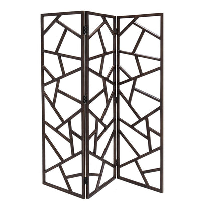 70" Brown Solid Wood Folding Three Panel Screen Room Divider HomeRoots