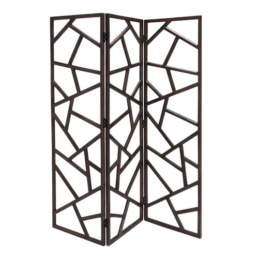 70" Brown Solid Wood Folding Three Panel Screen Room Divider HomeRoots