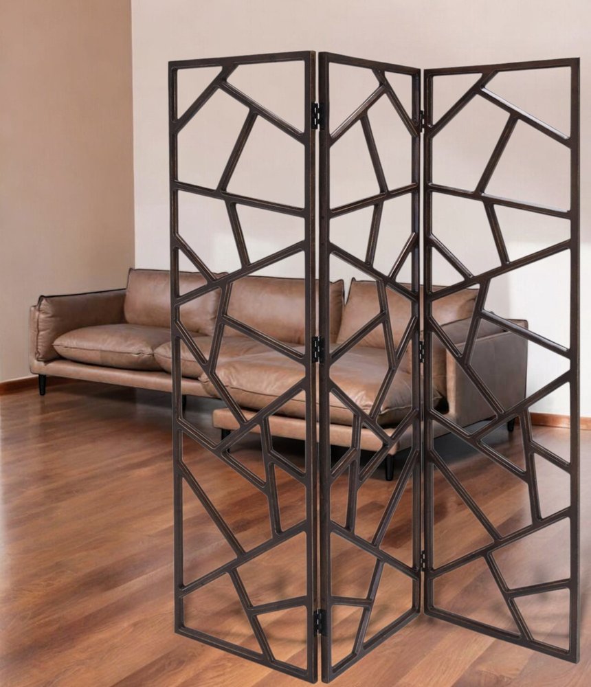 70" Brown Solid Wood Folding Three Panel Screen Room Divider HomeRoots