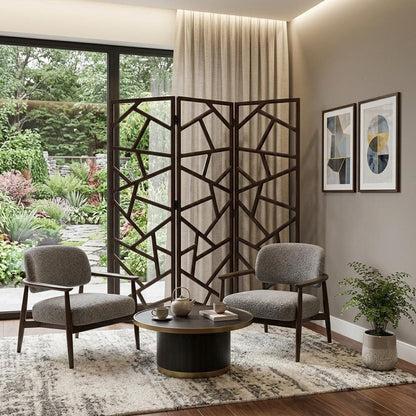 70" Brown Solid Wood Folding Three Panel Screen Room Divider HomeRoots
