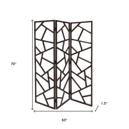 70" Brown Solid Wood Folding Three Panel Screen Room Divider HomeRoots