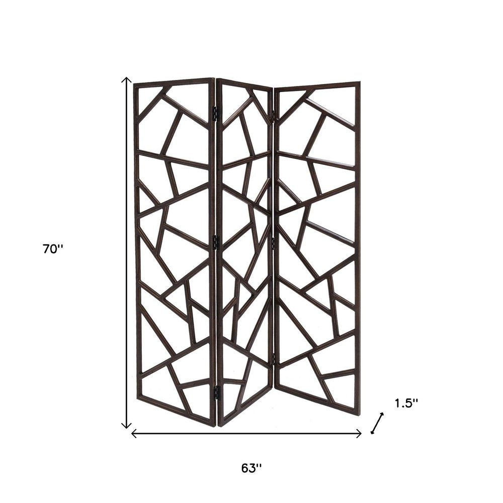 70" Brown Solid Wood Folding Three Panel Screen Room Divider HomeRoots
