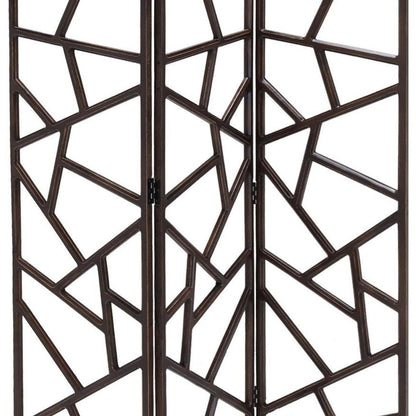 70" Brown Solid Wood Folding Three Panel Screen Room Divider HomeRoots