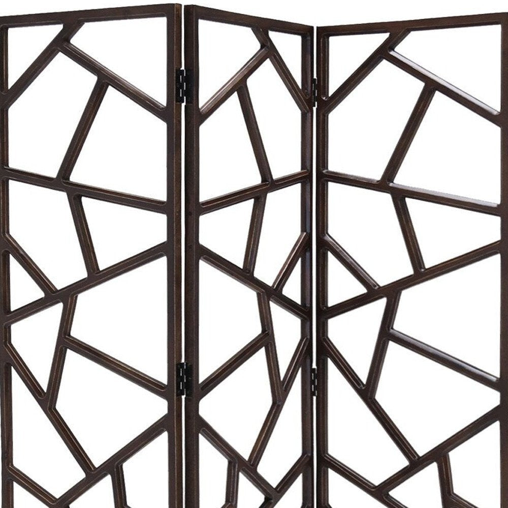 70" Brown Solid Wood Folding Three Panel Screen Room Divider HomeRoots