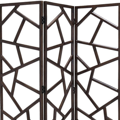 70" Brown Solid Wood Folding Three Panel Screen Room Divider HomeRoots