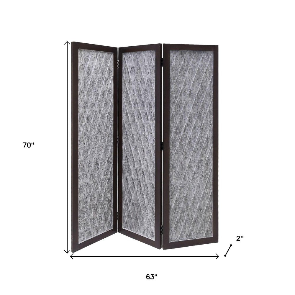 70" Brown Folding Three Panel Screen Room Divider HomeRoots