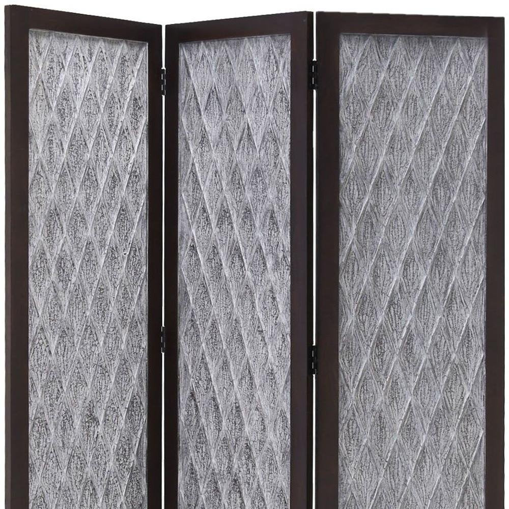70" Brown Folding Three Panel Screen Room Divider HomeRoots