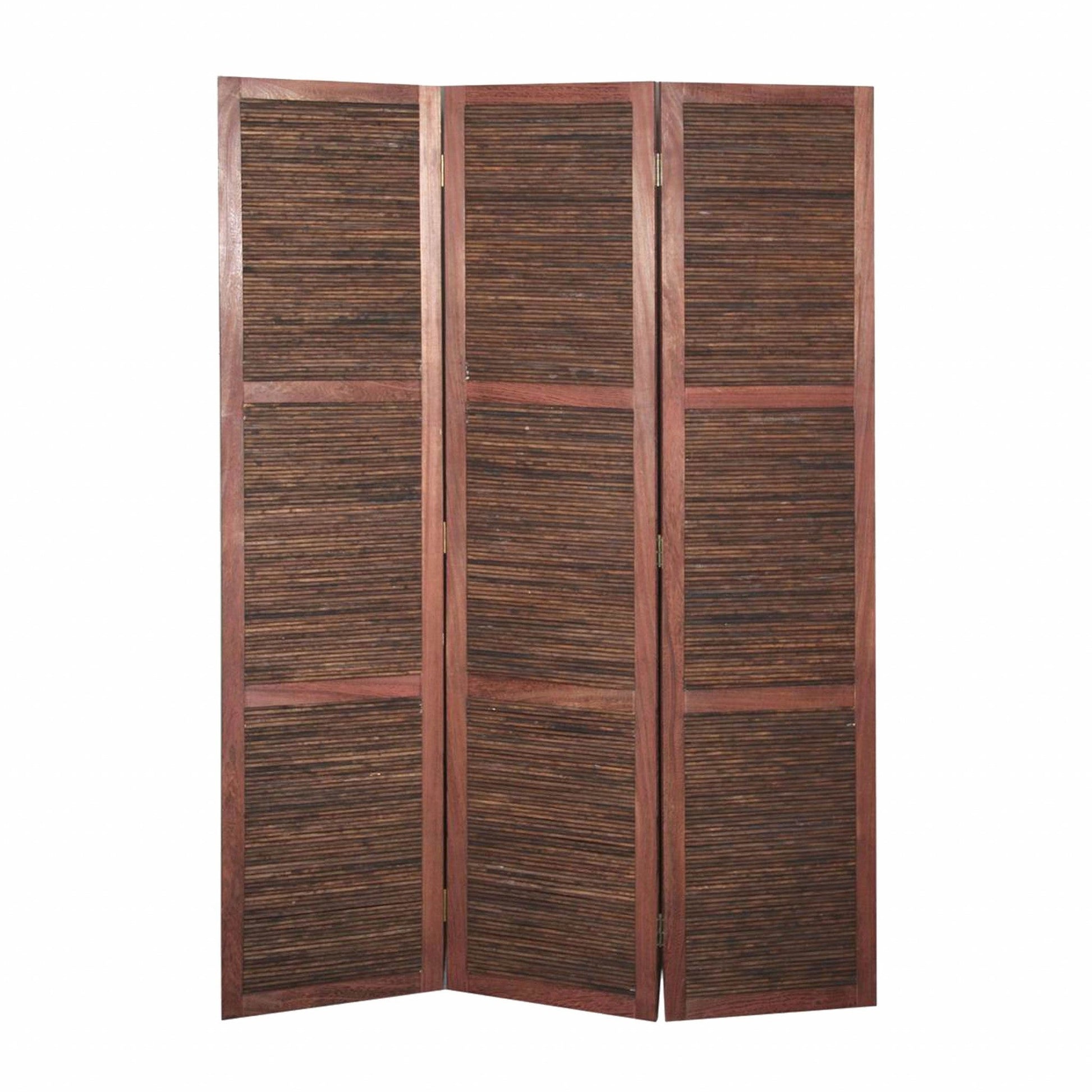 67" Brown Solid and Manufactured Wood Folding Three Panel Screen Room Divider HomeRoots