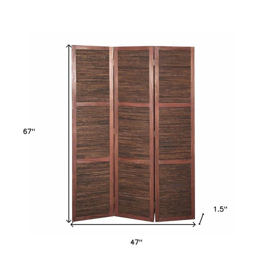 67" Brown Solid and Manufactured Wood Folding Three Panel Screen Room Divider HomeRoots