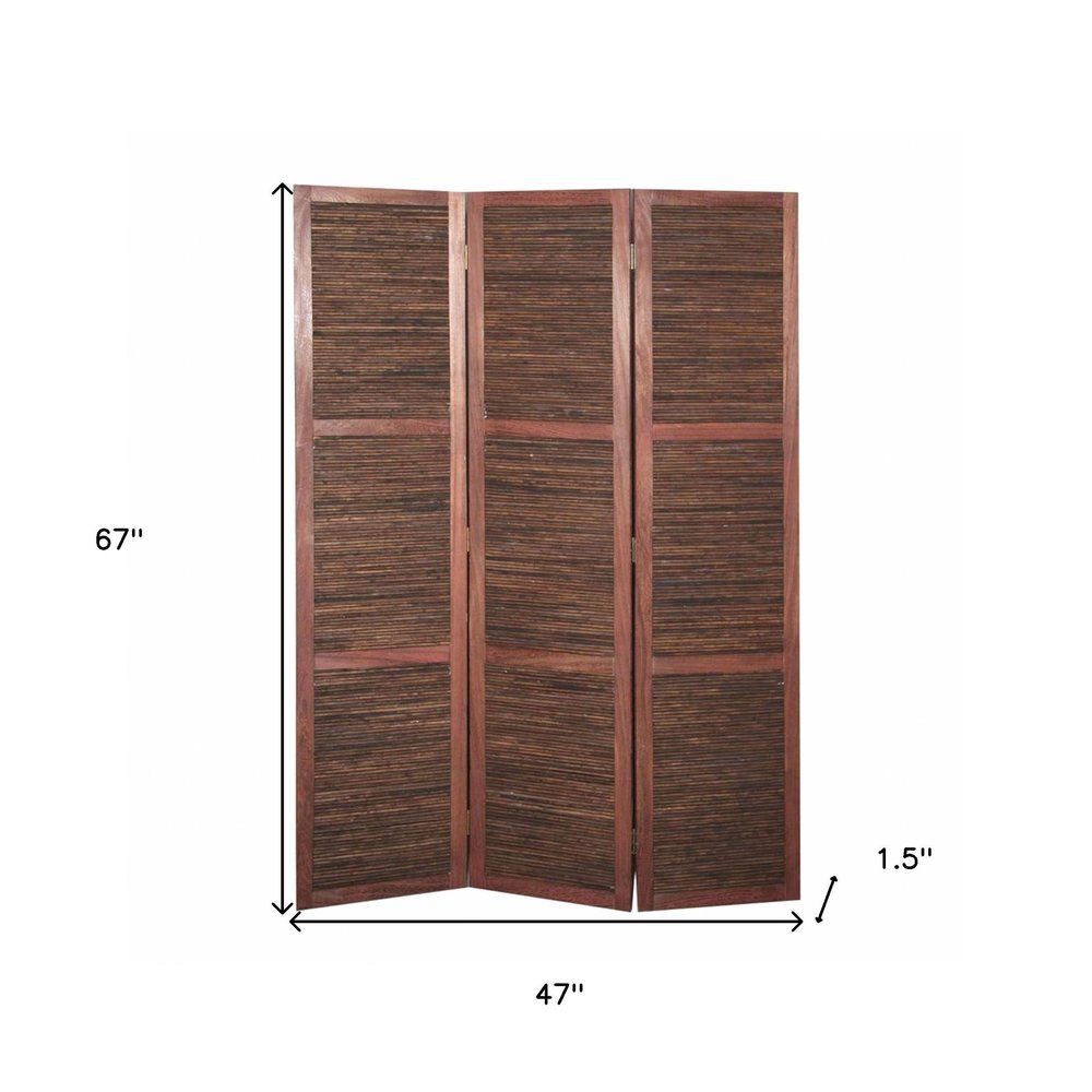 67" Brown Solid and Manufactured Wood Folding Three Panel Screen Room Divider HomeRoots