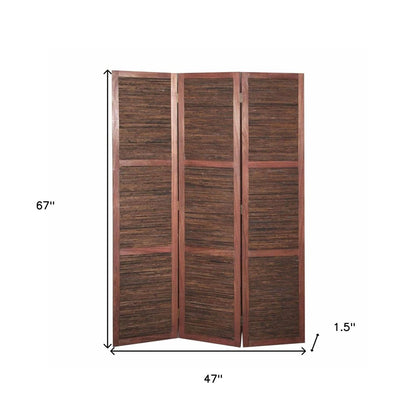 67" Brown Solid and Manufactured Wood Folding Three Panel Screen Room Divider HomeRoots