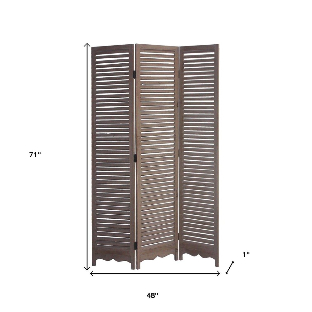 71" Brown Folding Three Panel Screen Room Divider HomeRoots