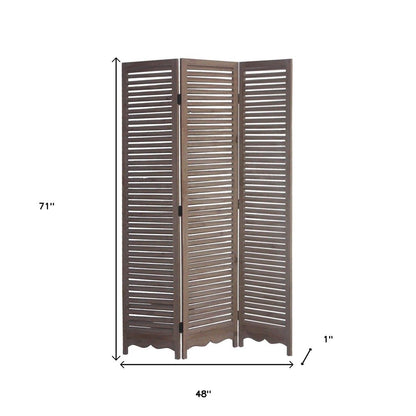 71" Brown Folding Three Panel Screen Room Divider HomeRoots