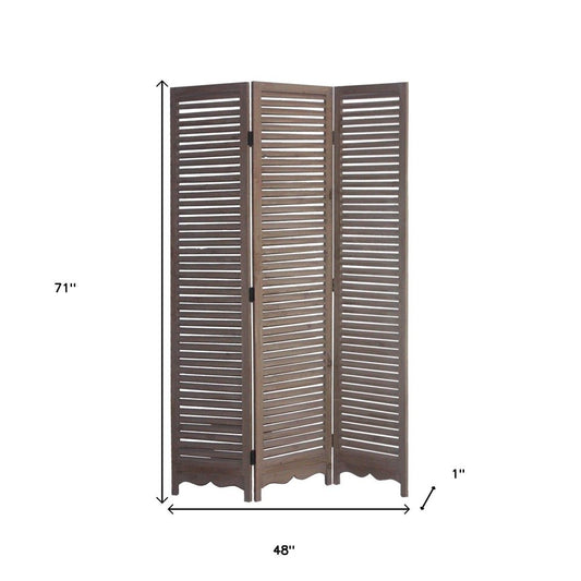 71" Brown Folding Three Panel Screen Room Divider HomeRoots